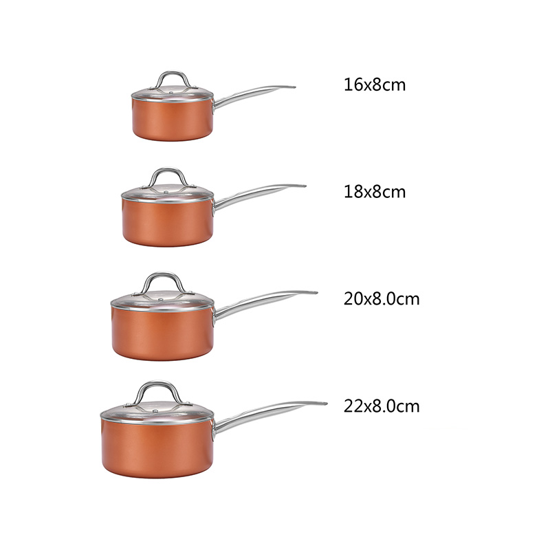 Cacerola antiadherente de una sola manija de aluminio y acero inoxidable con tapa